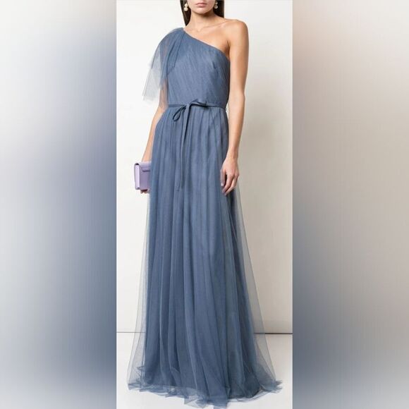 Marchesa Notte Ivrea One Shoulder Long Dress In Slate Blue NWT size 16 - Picture 1 of 5
